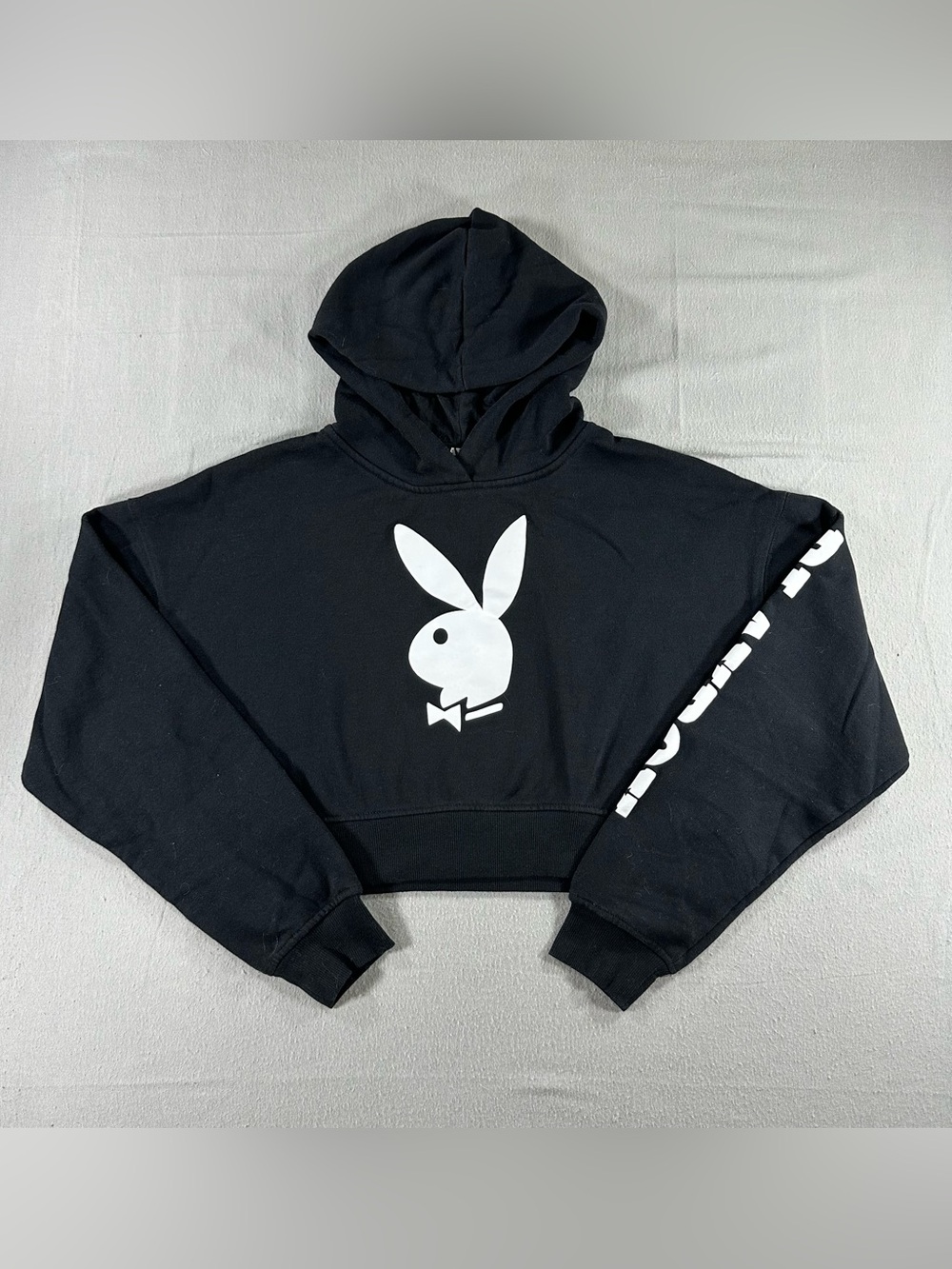 Playboy Athletic Cropped Pullover Hoodie Black Women’s M Y2K Streetwear Baddie